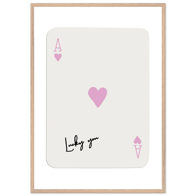 Lucky You Ace of Hearts Poker Card Print - Mounted Framed Wall Art, Eco-Friendly Wood Frame & Soft Pink Hues - Vibrantwalls