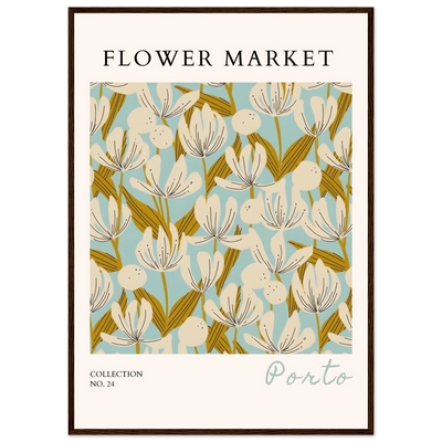 Flower Market Porto Abstract Floral Framed Poster | Calming Blue & Gold Botanical Art Print, Ready-to-Hang - Vibrantwalls