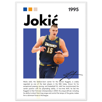 Nikola Jokic Joker Nuggets Minimalist Art Print 50x70 cm 20x28″ White frame Vibrantwalls