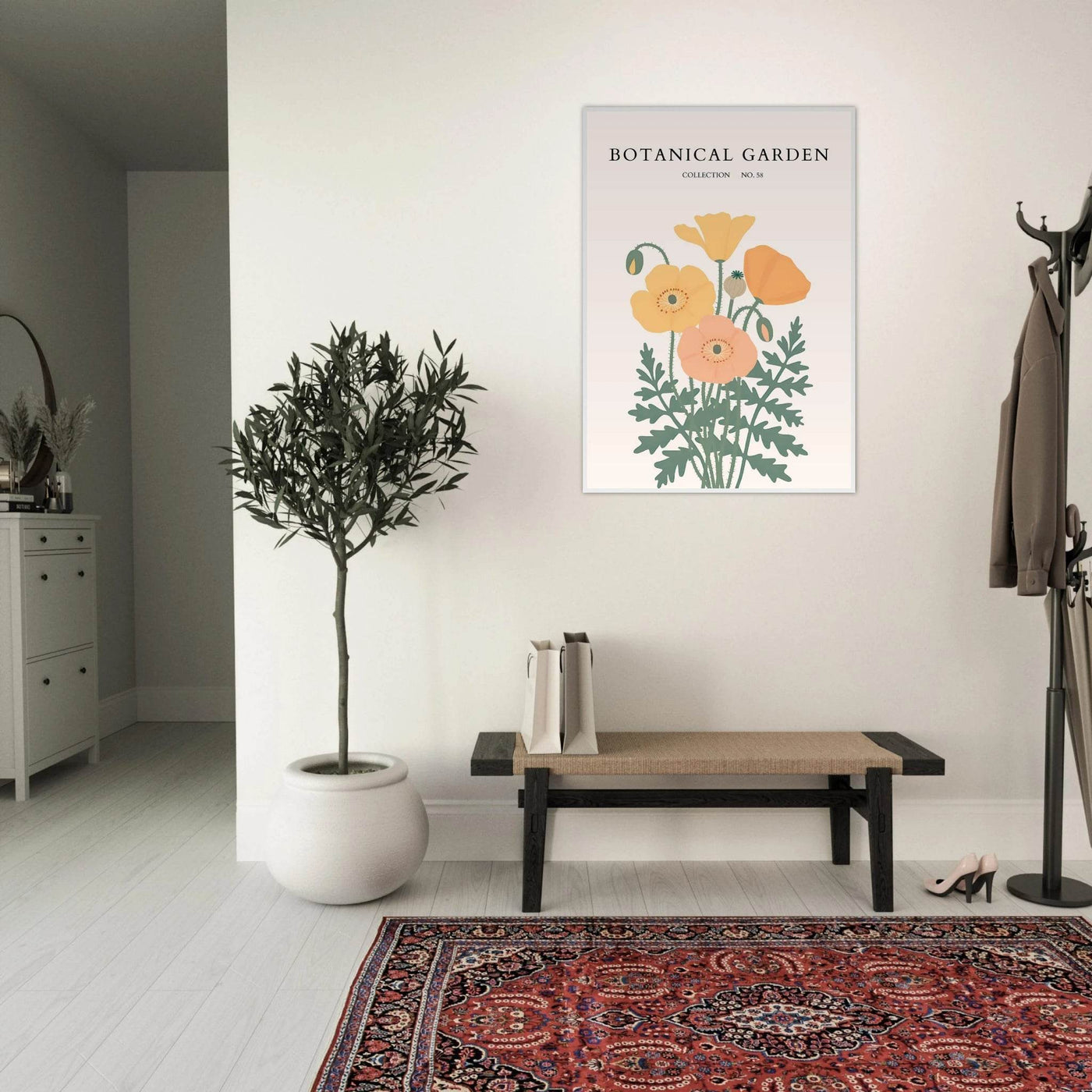 Botanical Garden Poppy Framed Poster – Warm Hues & Nature Art Print | Ready-to-Hang Floral Decor - Vibrantwalls