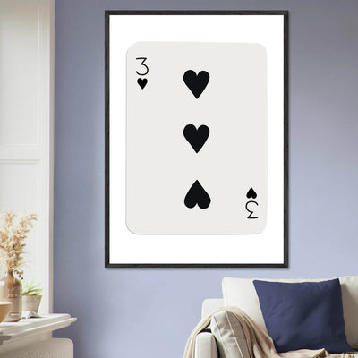 Three of Hearts Poker Card Print - Eco-Friendly Framed Poster Art, Available in Multiple Sizes & Frame Finishes - Vibrantwalls