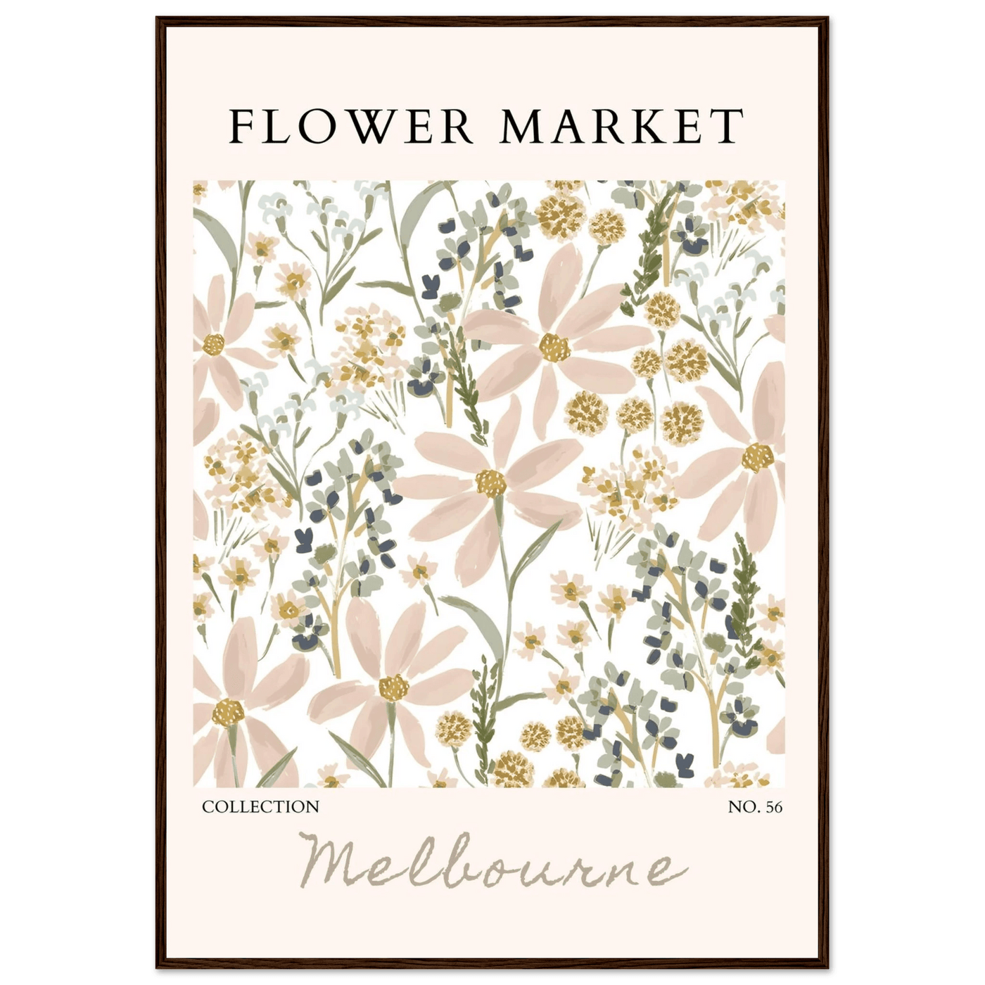 Flower Market Melbourne Framed Poster – Blush Floral & Sage Green Art Print | Ready-to-Hang Wall Decor - Vibrantwalls