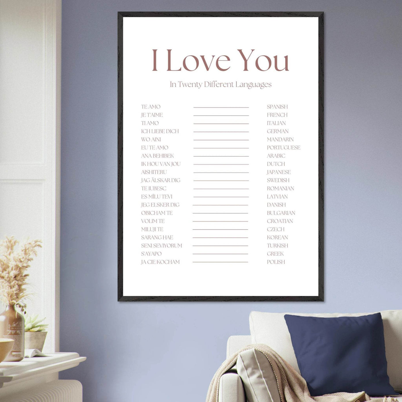 I Love You in 20 Languages - Mounted Framed Art Print, Eco-Friendly Wood Frame in Your Choice of Style - Vibrantwalls