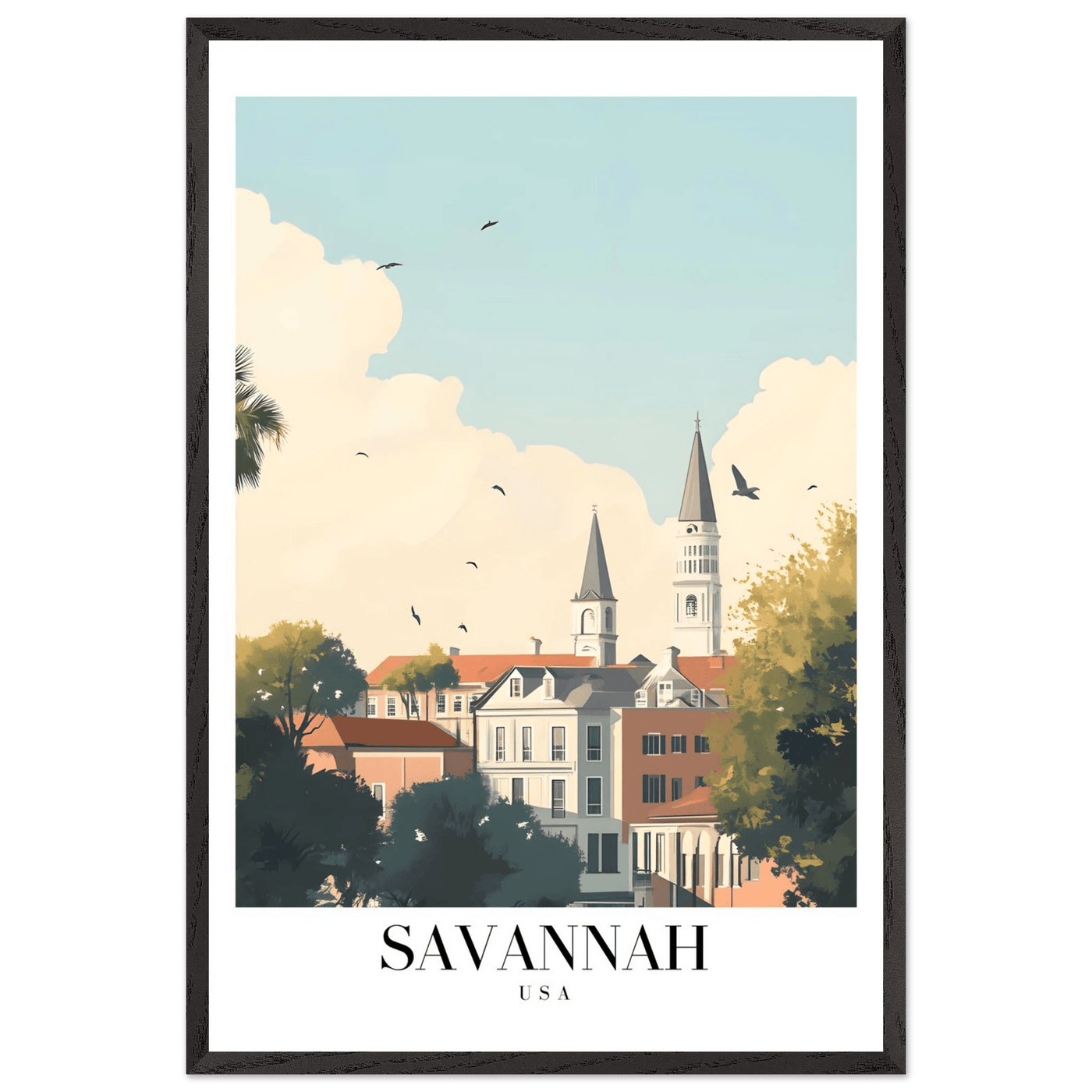 Savannah USA Framed Poster – Charming Cityscape Wall Art with Wooden Frame - Vibrantwalls