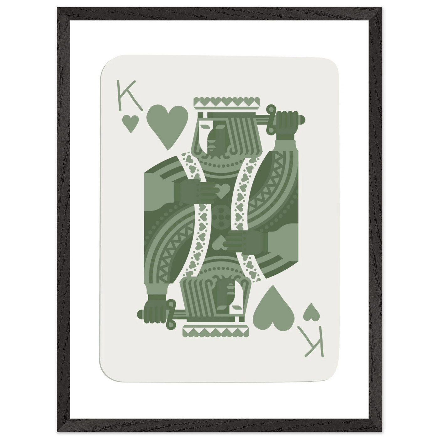 King of Hearts Poker Card Print - Sage Green & White Framed Art, Eco-Friendly Wood Frame - Vibrantwalls