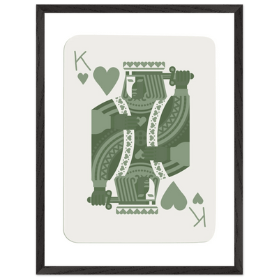 King of Hearts Poker Card Print - Sage Green & White Framed Art, Eco-Friendly Wood Frame - Vibrantwalls