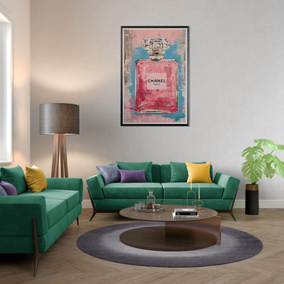 Coco Mademoiselle Chanel Art Print - Pink & Blue Pop Art Style Framed Poster - Vibrantwalls