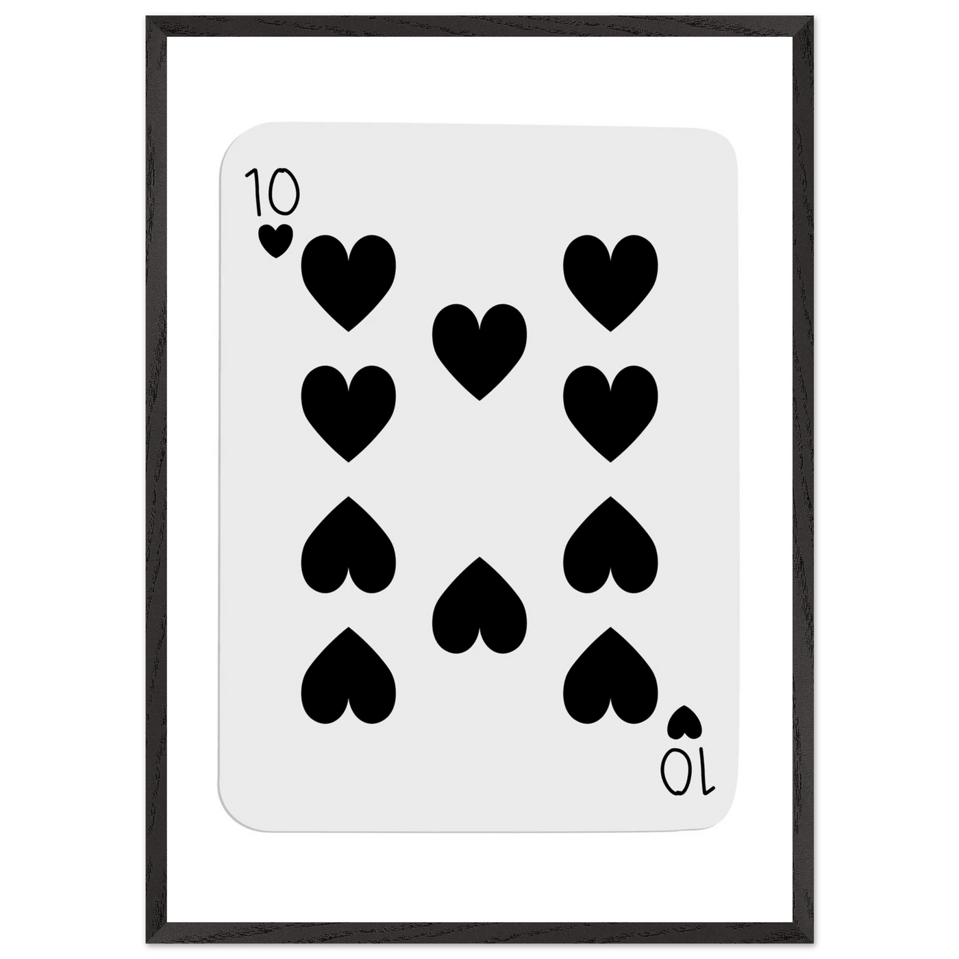 Minimalist Ten of Hearts Poker Card Print - Mounted Framed Eco-Friendly Wall Art for Game Rooms & Modern Decor - Vibrantwalls