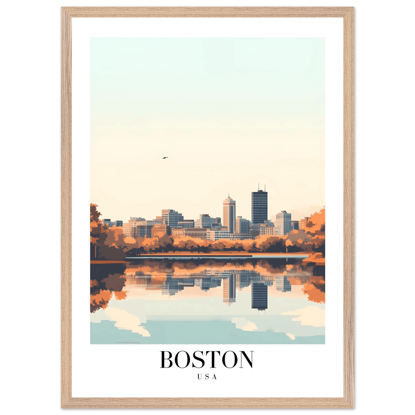Boston Cityscape Framed Poster – Modern Travel Wall Art with Wooden Frame & Multiple Sizes - Vibrantwalls