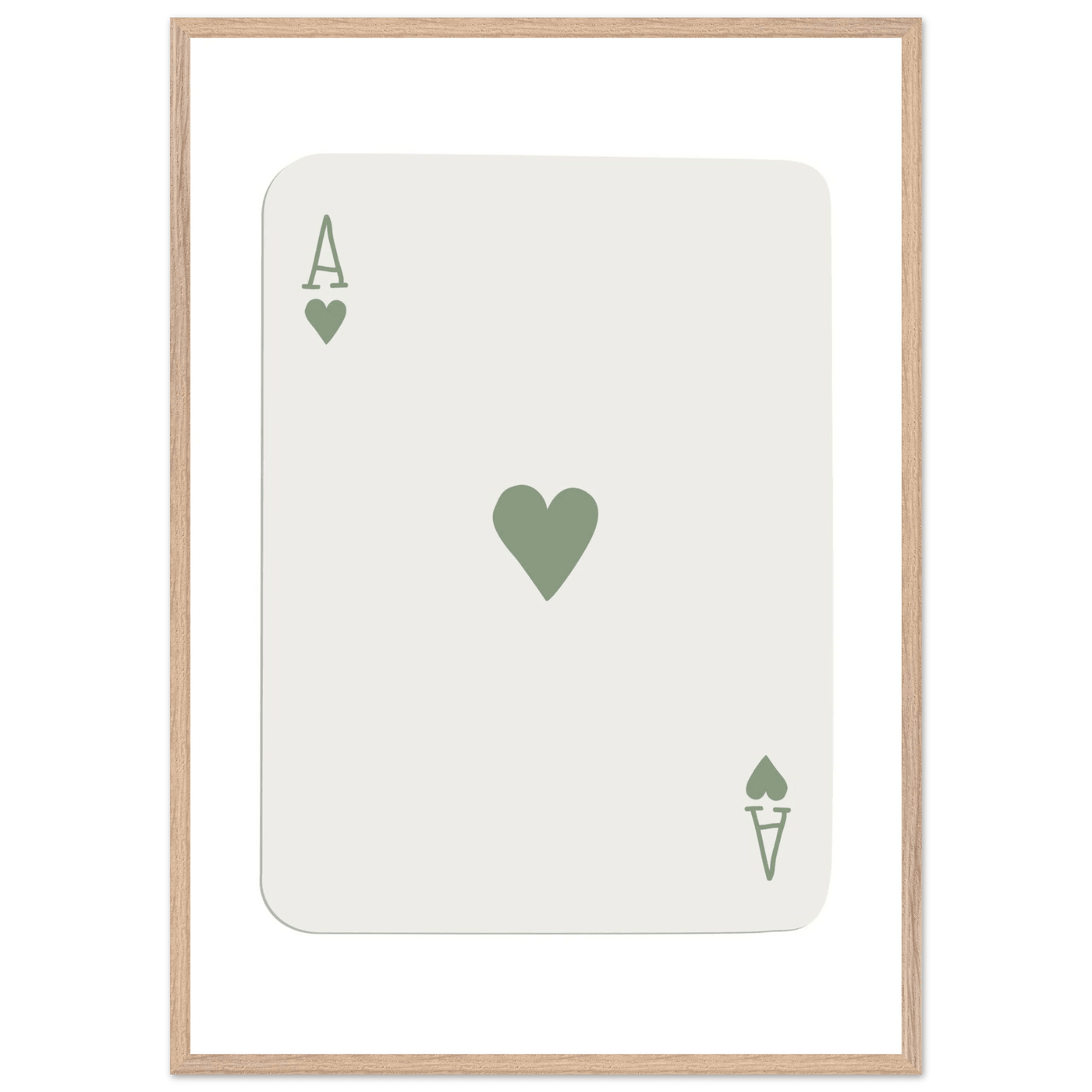 Minimalist Ace of Hearts Print - Eco-Friendly Framed Poster Art, Sage Green Elegance - Vibrantwalls