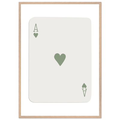 Minimalist Ace of Hearts Print - Eco-Friendly Framed Poster Art, Sage Green Elegance - Vibrantwalls