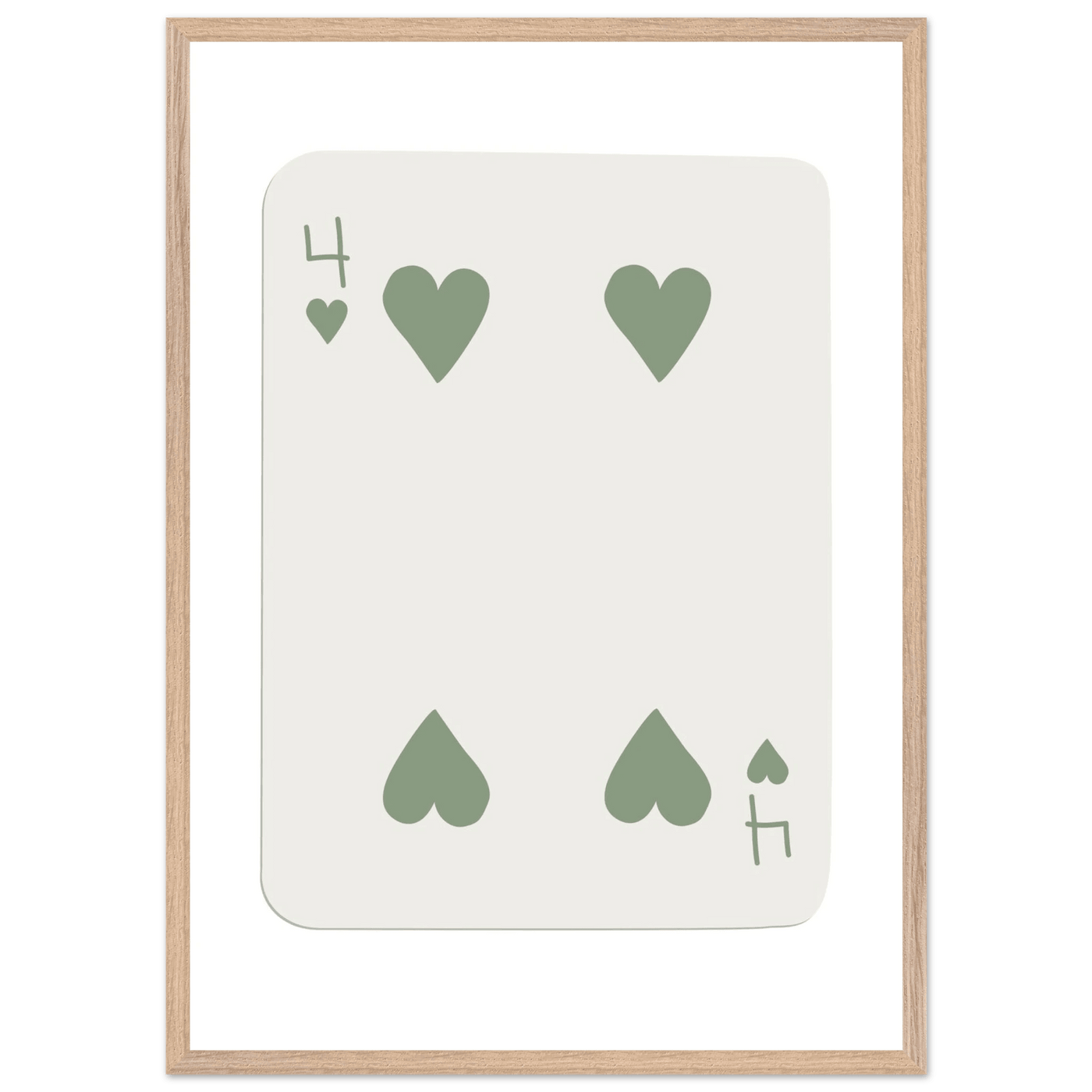 Minimalist Poker Card Art - Four of Hearts - Framed Poster, Sage Green Eco-Friendly Wood Frame - Vibrantwalls