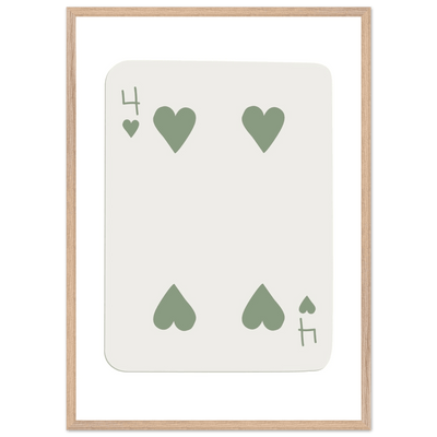 Minimalist Poker Card Art - Four of Hearts - Framed Poster, Sage Green Eco-Friendly Wood Frame - Vibrantwalls
