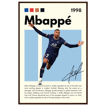 Kylian Mbappé PSG Soccer Framed Football Poster 60x90 cm 24x36″ Dark wood frame Vibrantwalls