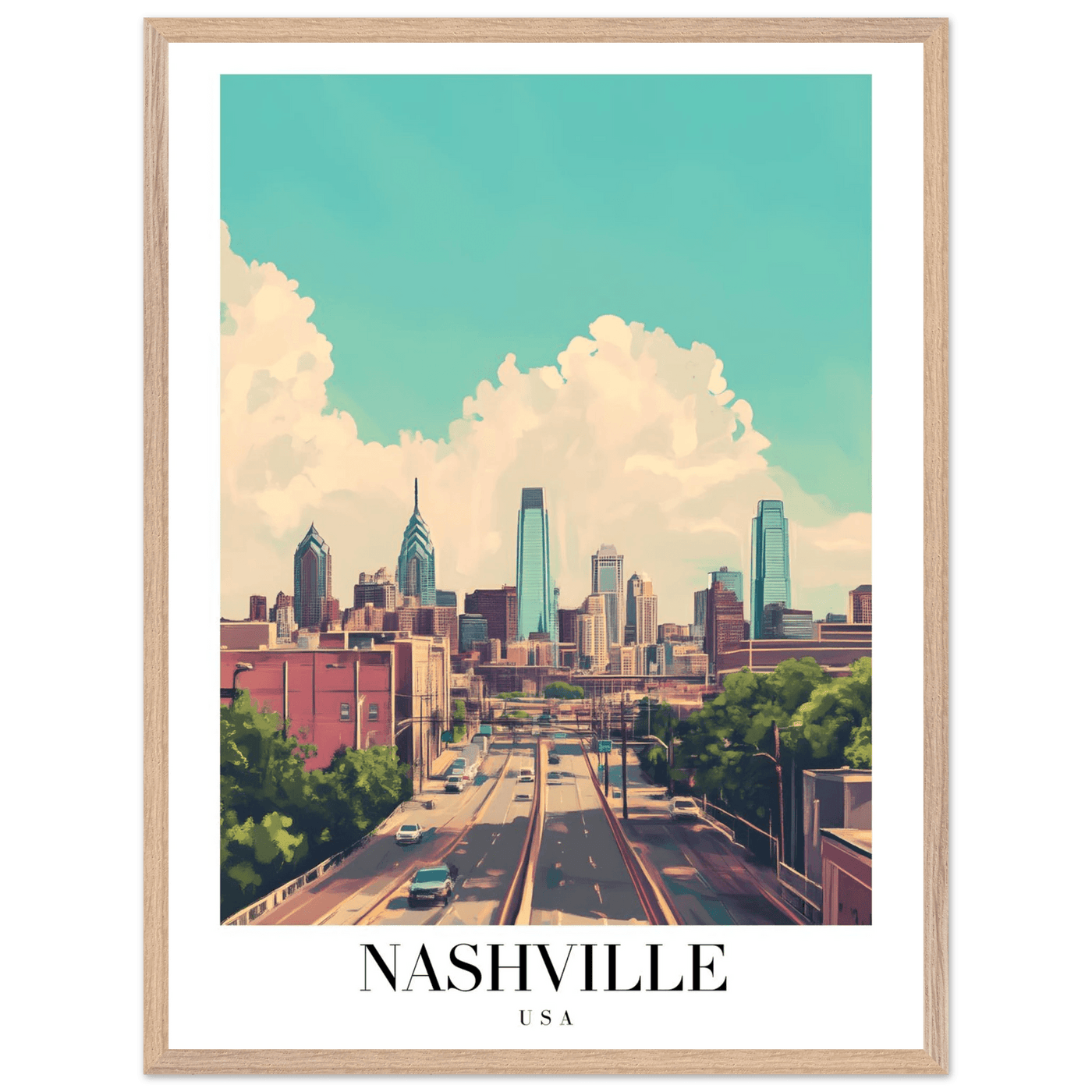 Nashville USA Framed Poster – Vibrant Urban Wall Art with Wooden Frame - Vibrantwalls