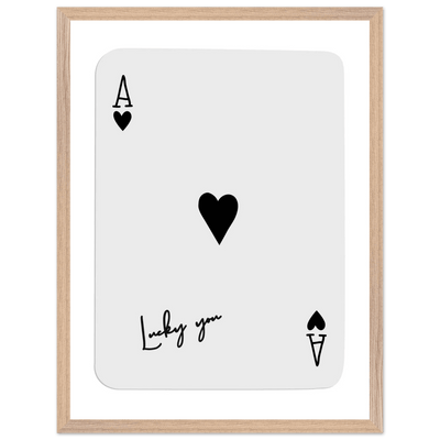 Lucky You Ace of Hearts Poker Card Print - Framed Wall Art, Eco-Friendly Wood Frame in Black, White, or Natural - Vibrantwalls