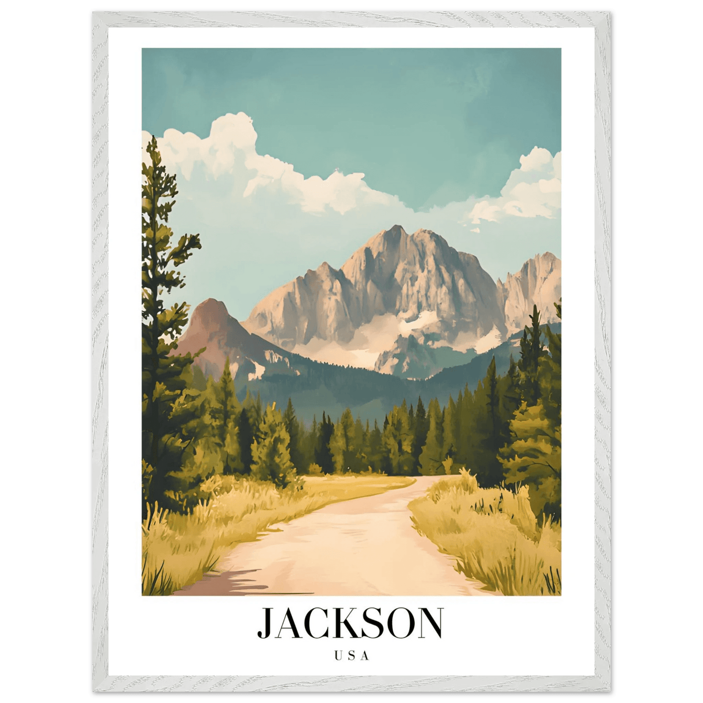 Jackson USA Mountain Landscape Framed Poster – Vintage Travel Wall Art with Wooden Frame - Vibrantwalls