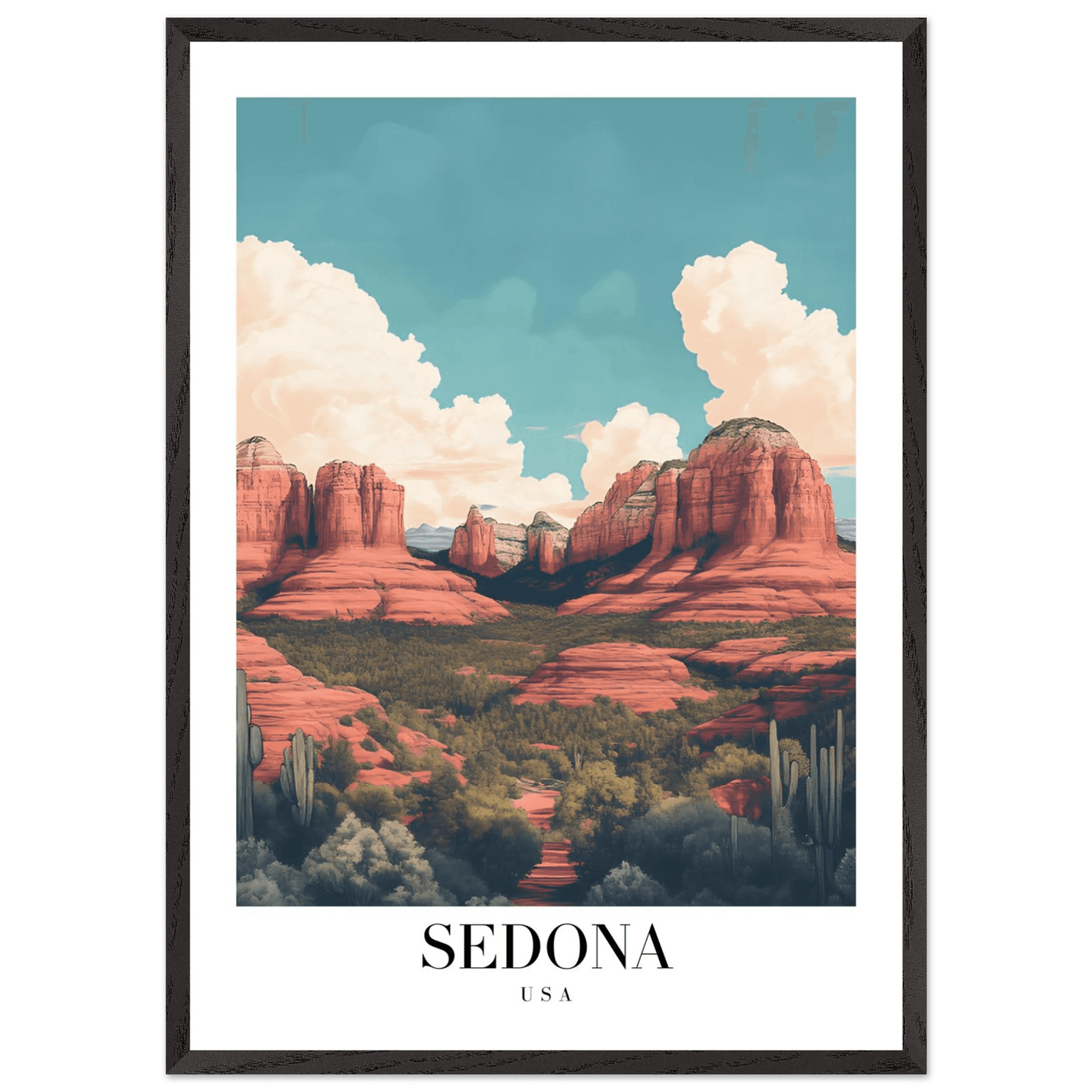 Sedona USA Framed Poster – Iconic Red Rocks Wall Art with Vintage Desert Vibes - Vibrantwalls