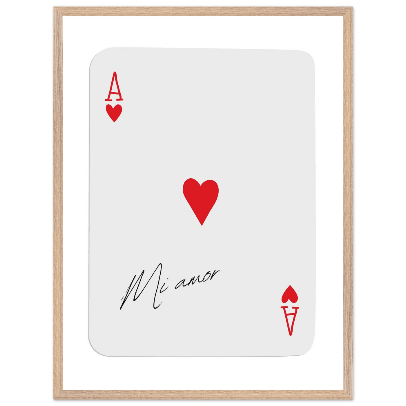 Mi Amor Ace of Hearts - Framed Poker Card Art Print, Eco-Friendly Wood Frame & Shatterproof Plexiglass - Vibrantwalls