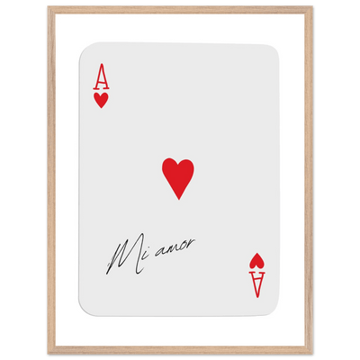 Mi Amor Ace of Hearts - Framed Poker Card Art Print, Eco-Friendly Wood Frame & Shatterproof Plexiglass - Vibrantwalls