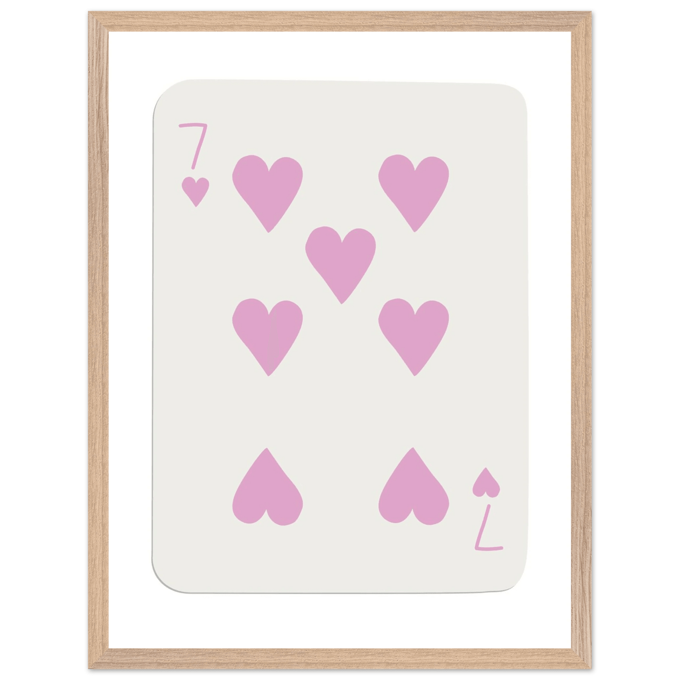 Charming Seven of Hearts Poker Card Print - Mounted Framed Poster Art with Eco-Friendly Wood Frame - Vibrantwalls