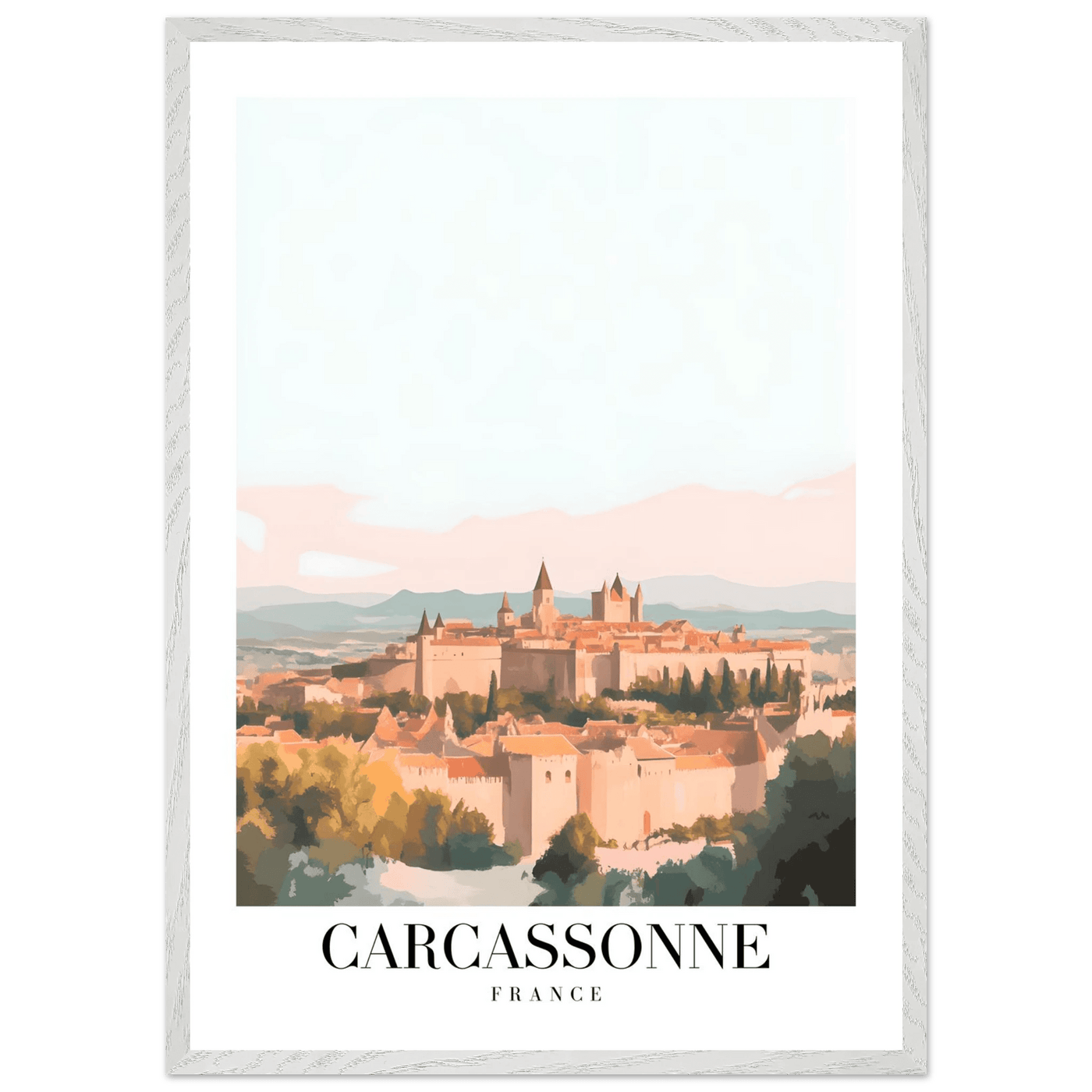Carcassonne France Framed Poster – Vintage Travel Wall Art in Pastel Hues & Wooden Frame - Vibrantwalls