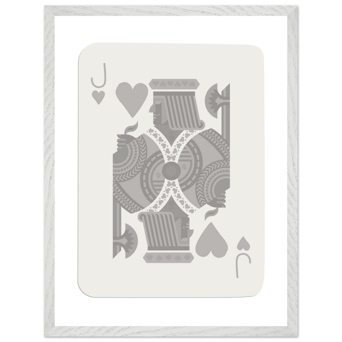 Jack of Hearts Poker Card Print - Minimalist Grey & White Art - Framed Poster, Eco-Friendly Wood - Vibrantwalls