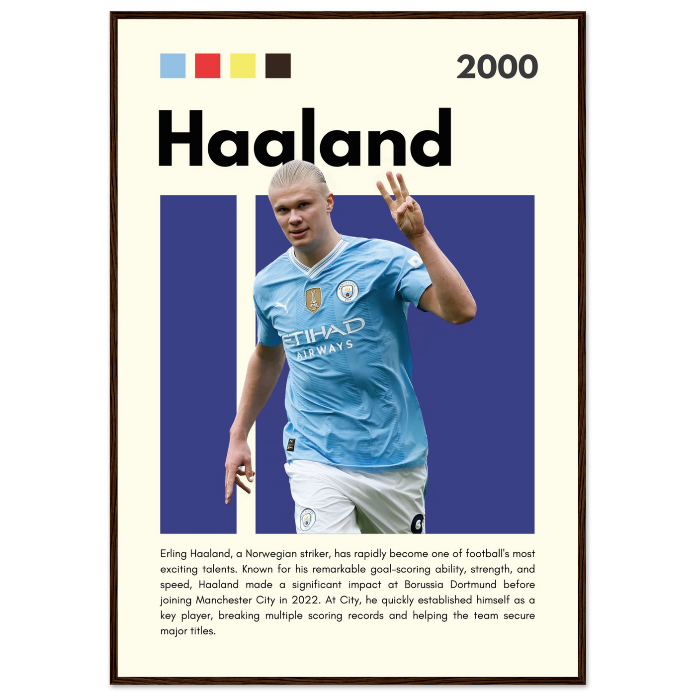 Erling Haaland Manchester City Framed Football Poster 70x100 cm 28x40″ Dark wood frame Vibrantwalls