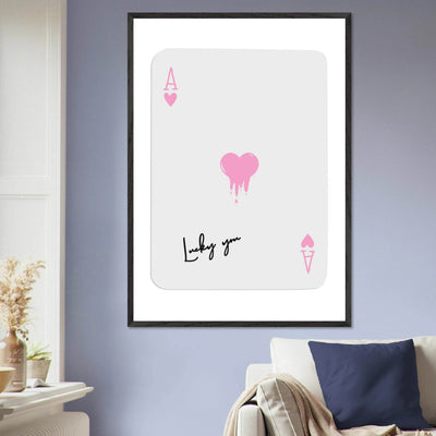 Lucky You - Ace of Hearts Drip Pink Print - Mounted Framed Poster Art with Eco-Friendly Wood Frame - Vibrantwalls