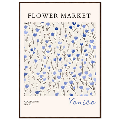 Venice Flower Market Framed Poster – Serene Blue Floral Art Print | Ready-to-Hang Wall Decor - Vibrantwalls