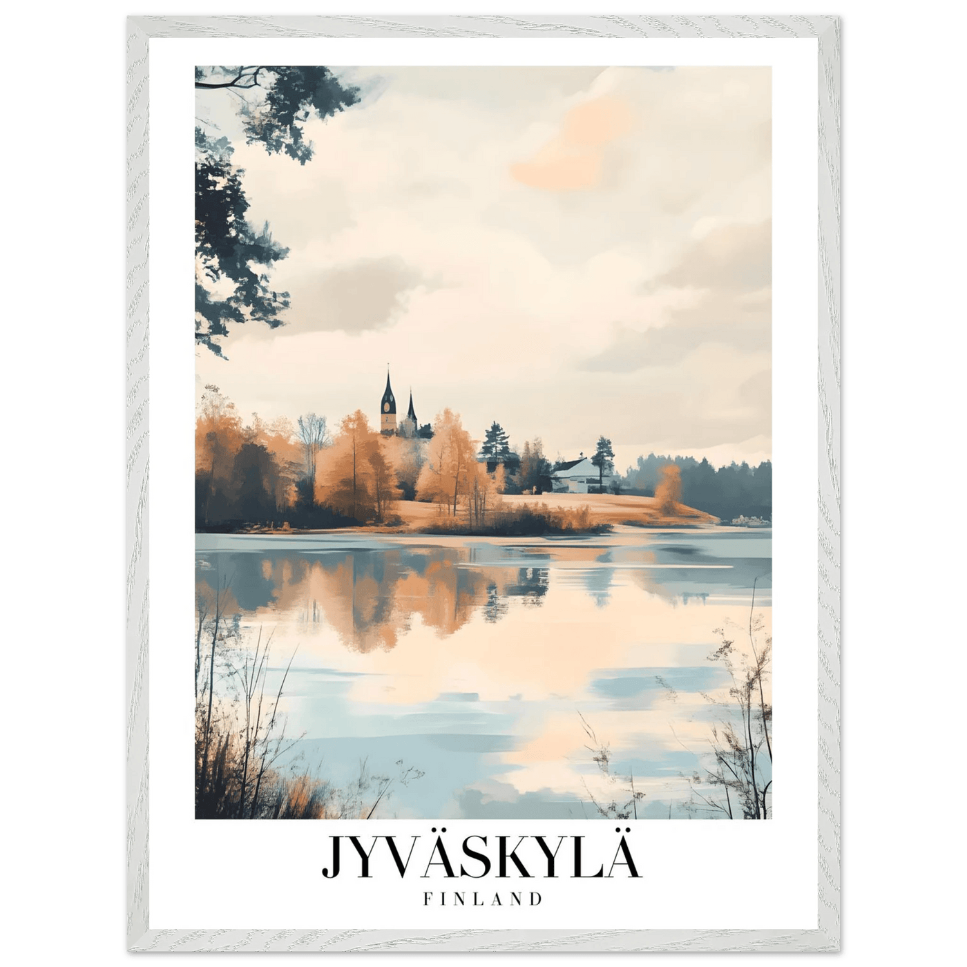Jyväskylä Finland Framed Poster – Serene Lakeside Wall Art with Vintage-Inspired Charm & Wooden Frame - Vibrantwalls