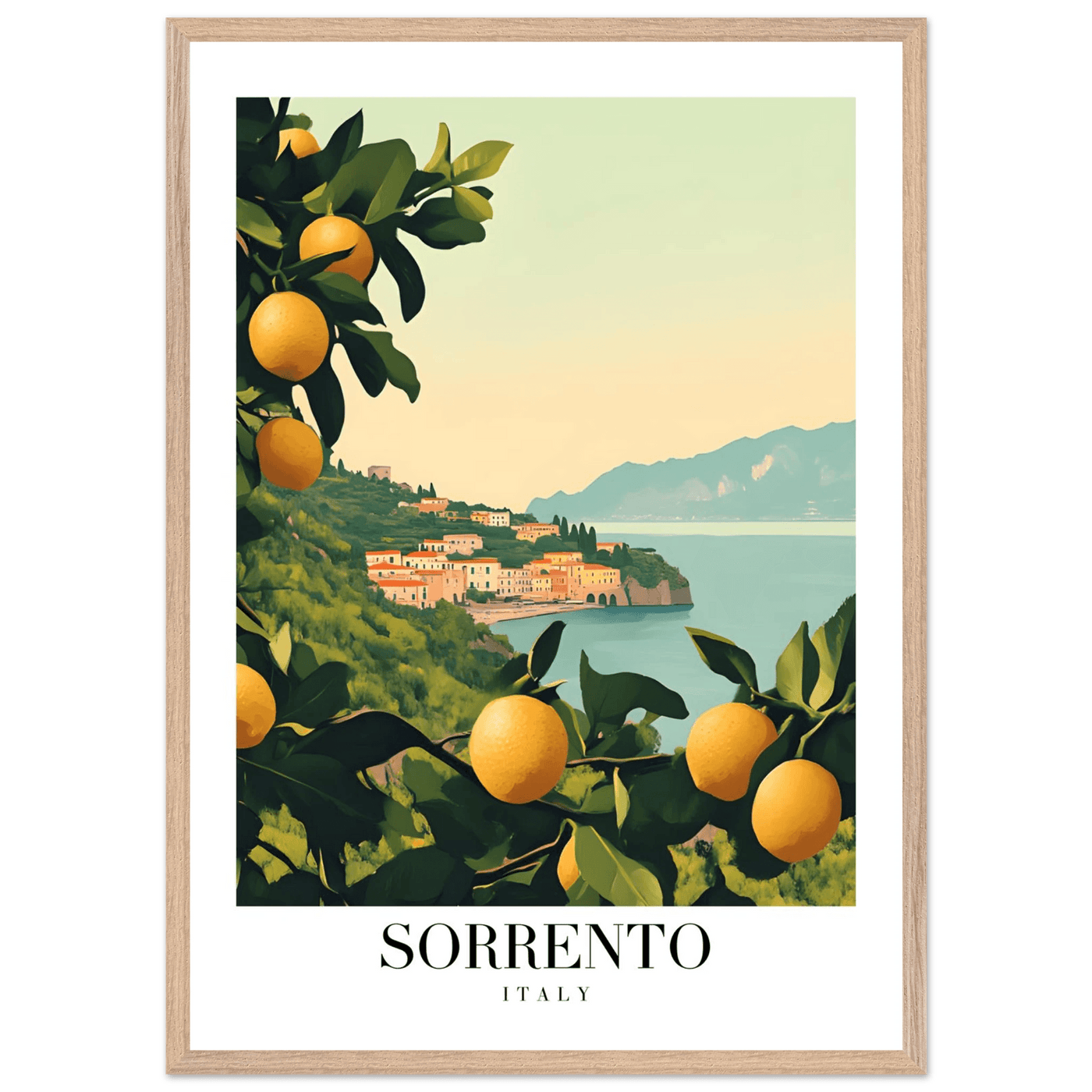 Sorrento Italy Framed Poster – Vintage Citrus Grove Travel Wall Art with Wooden Frame - Vibrantwalls