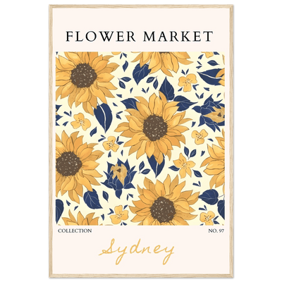 Vibrant Sunflower & Navy Floral Framed Poster – 'Flower Market Sydney' Collection | Ready-to-Hang Wall Art - Vibrantwalls