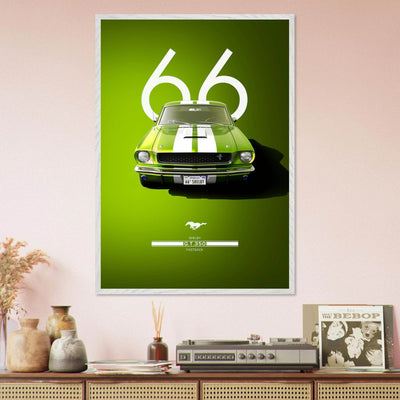 1966 Shelby GT350 Fastback Poster - Iconic Green & White Racing Stripes | Premium Framed Art, Ready-to-Hang - Vibrantwalls
