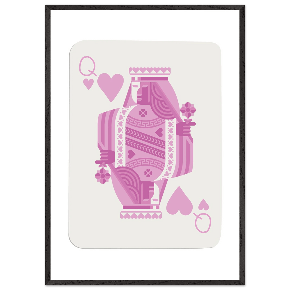 Queen of Hearts - Pink Poker Card Mounted Poster Art, Eco-Friendly Wood Frame & Shatterproof Plexiglass - Vibrantwalls