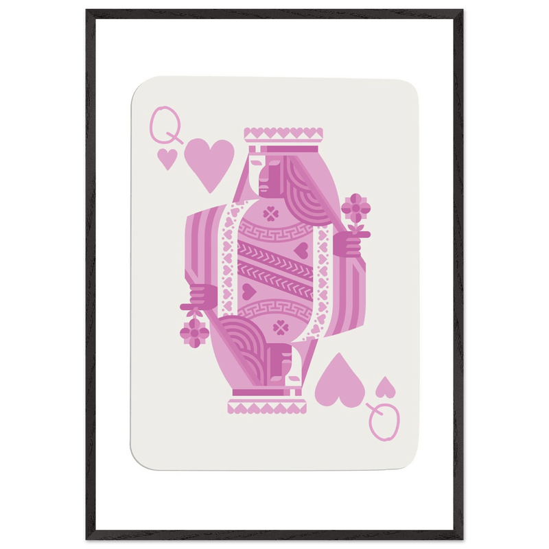 Queen of Hearts - Pink Poker Card Mounted Poster Art, Eco-Friendly Wood Frame & Shatterproof Plexiglass - Vibrantwalls
