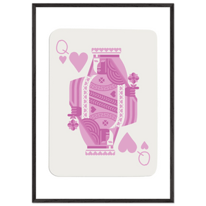 Queen of Hearts - Pink Poker Card Mounted Poster Art, Eco-Friendly Wood Frame & Shatterproof Plexiglass - Vibrantwalls