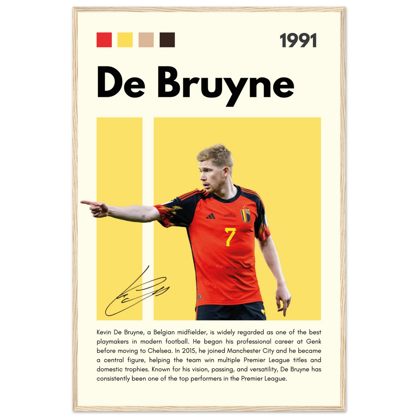Kevin De Bruyne Football Legend Framed Poster – Vibrant Pop Art Print for Modern Fans 60x90 cm 24x36″ Wood frame Vibrantwalls