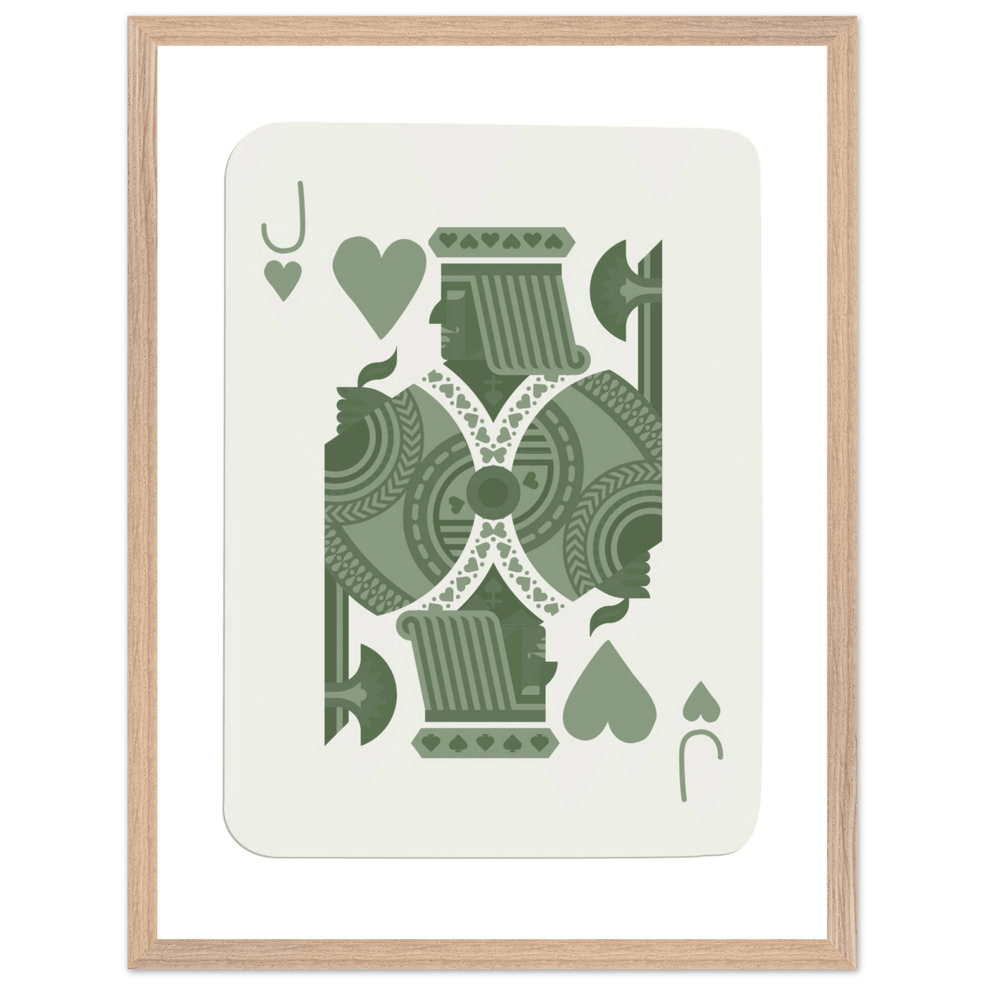 Minimalist Jack of Hearts Poker Card Print - Mounted Framed Eco-Friendly Art with Wood Frame - Vibrantwalls