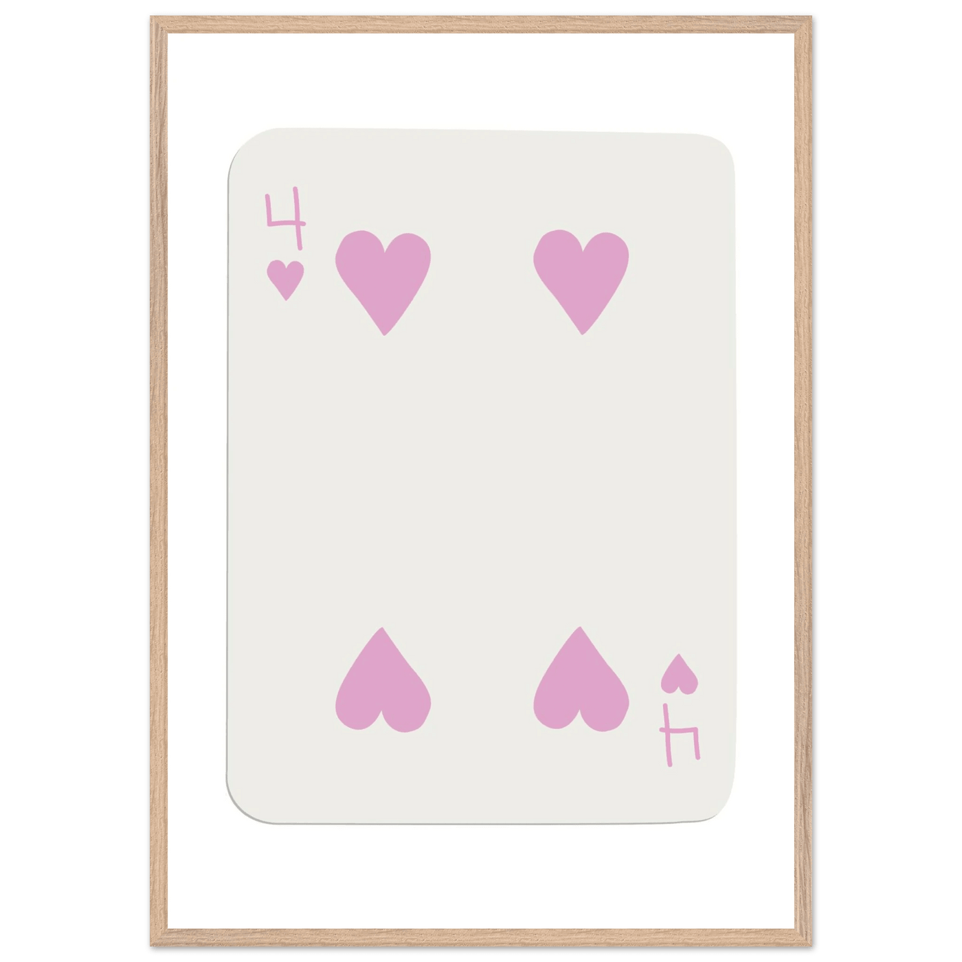 Four of Hearts Pastel Pink - Mounted Framed Poker Card Art, Eco-Friendly Wood Frame in Custom Sizes - Vibrantwalls