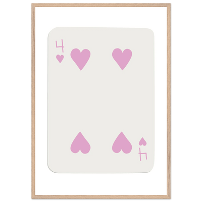 Four of Hearts Pastel Pink - Mounted Framed Poker Card Art, Eco-Friendly Wood Frame in Custom Sizes - Vibrantwalls