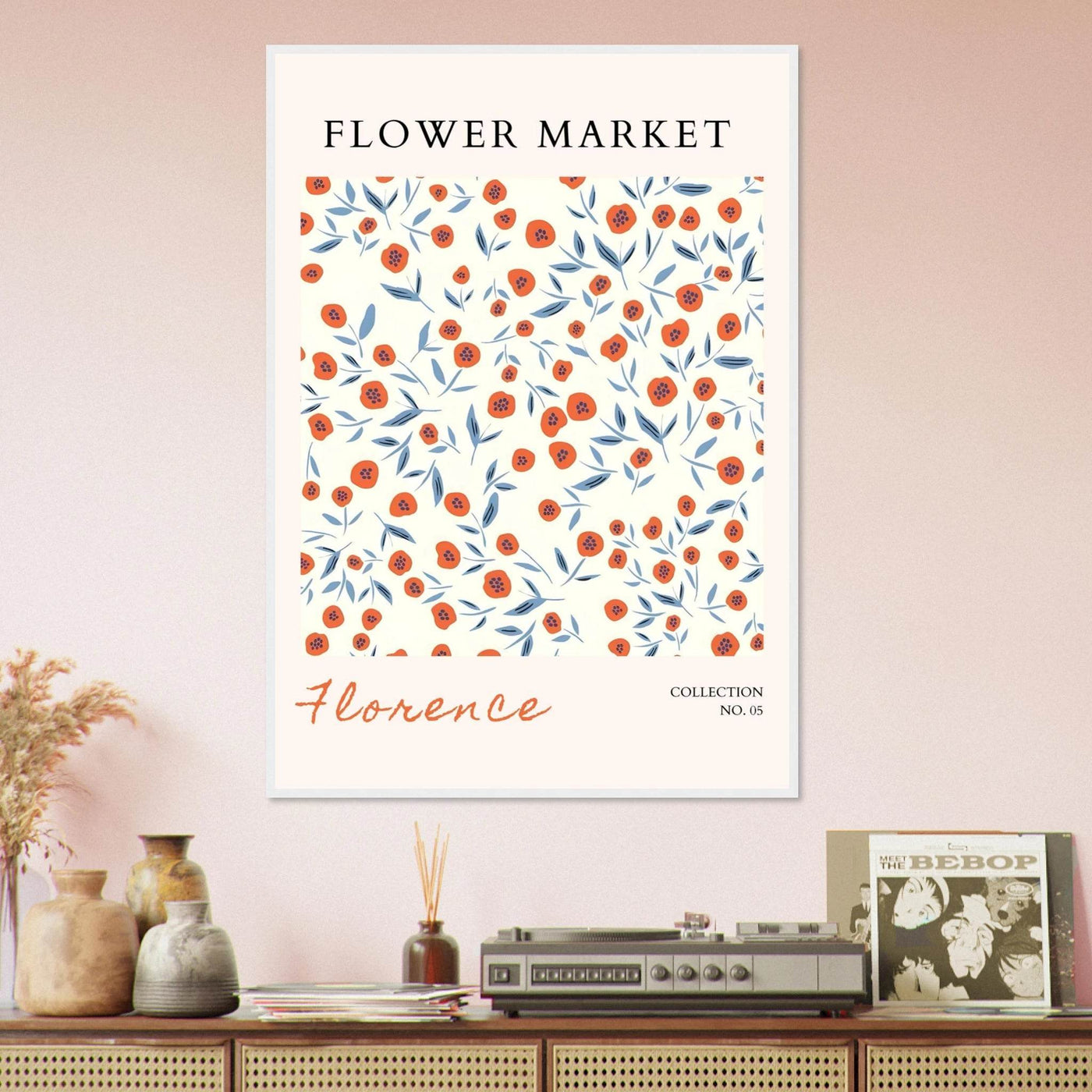 Florence Flower Market Art Print – Vibrant Orange Poppies & Blue Leaves | Framed & Ready-to-Hang Wall Art - Vibrantwalls