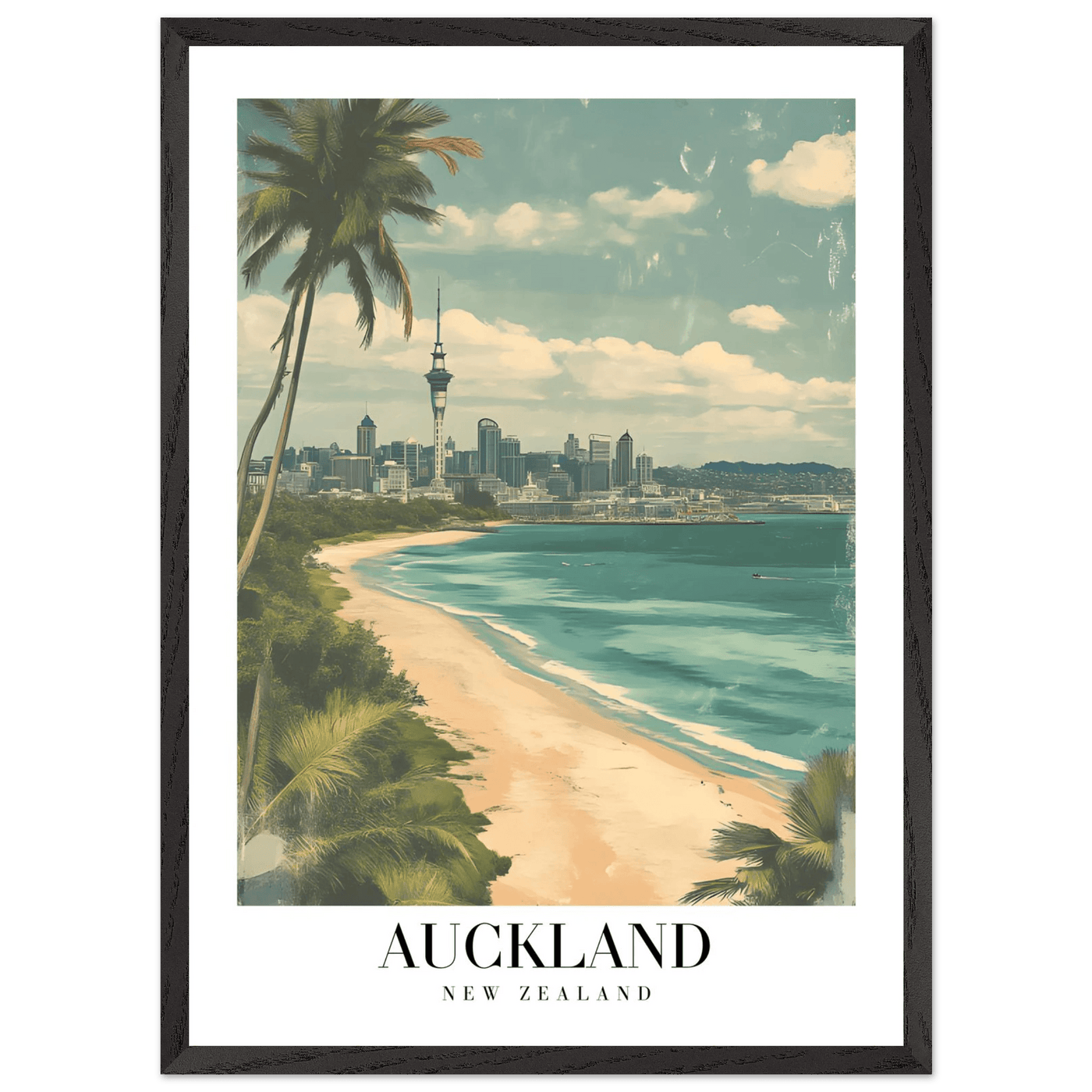 Auckland New Zealand Framed Poster – Vintage Coastal City Travel Wall Art with Wooden Frame Options - Vibrantwalls