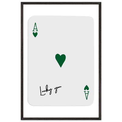 Lucky You Ace of Hearts Poker Card Art - Eco-Friendly Framed Print with Deep Green Accent - Vibrantwalls
