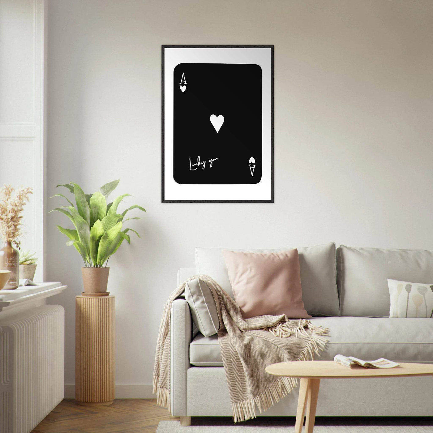 Minimalist Ace of Hearts Poker Card Print - Lucky You Framed Poster Art, Eco-Friendly Wood Frame - Vibrantwalls