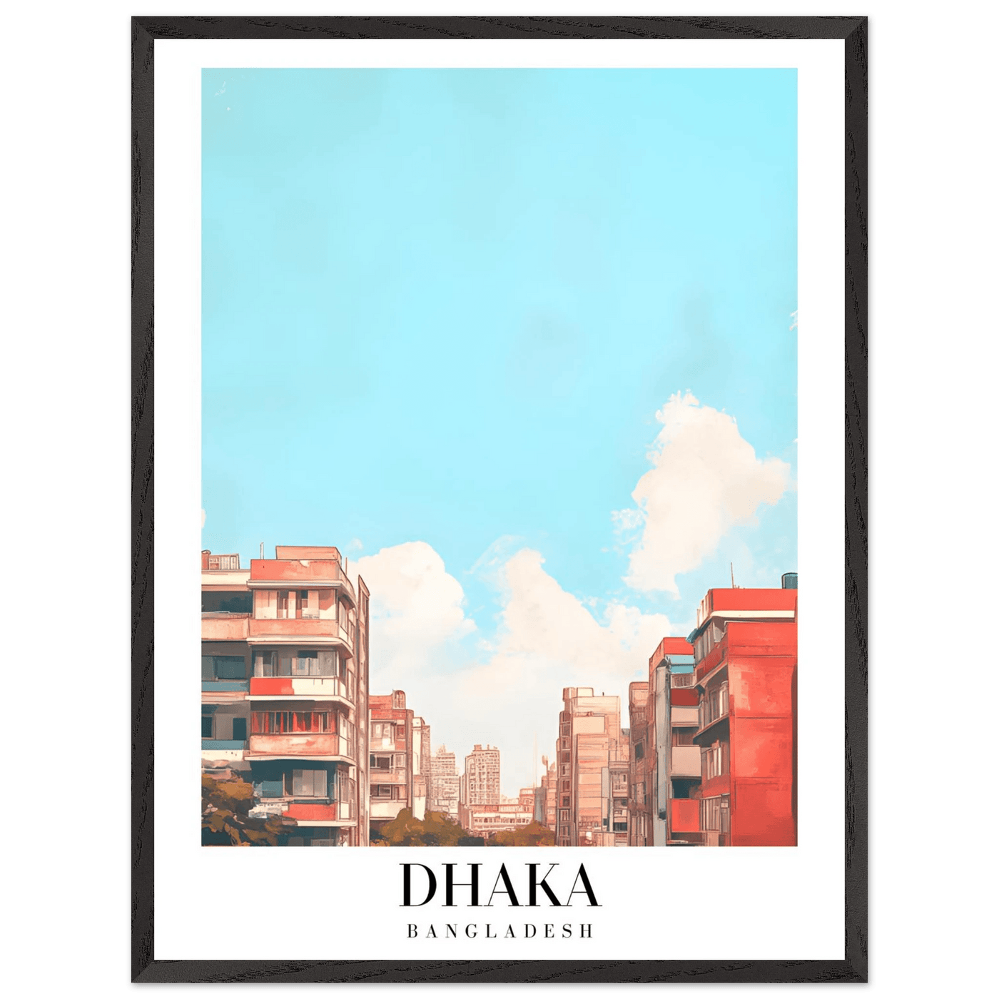 Dhaka Bangladesh Framed Poster – Pastel Cityscape Wall Art with Customizable Wooden Frame - Vibrantwalls