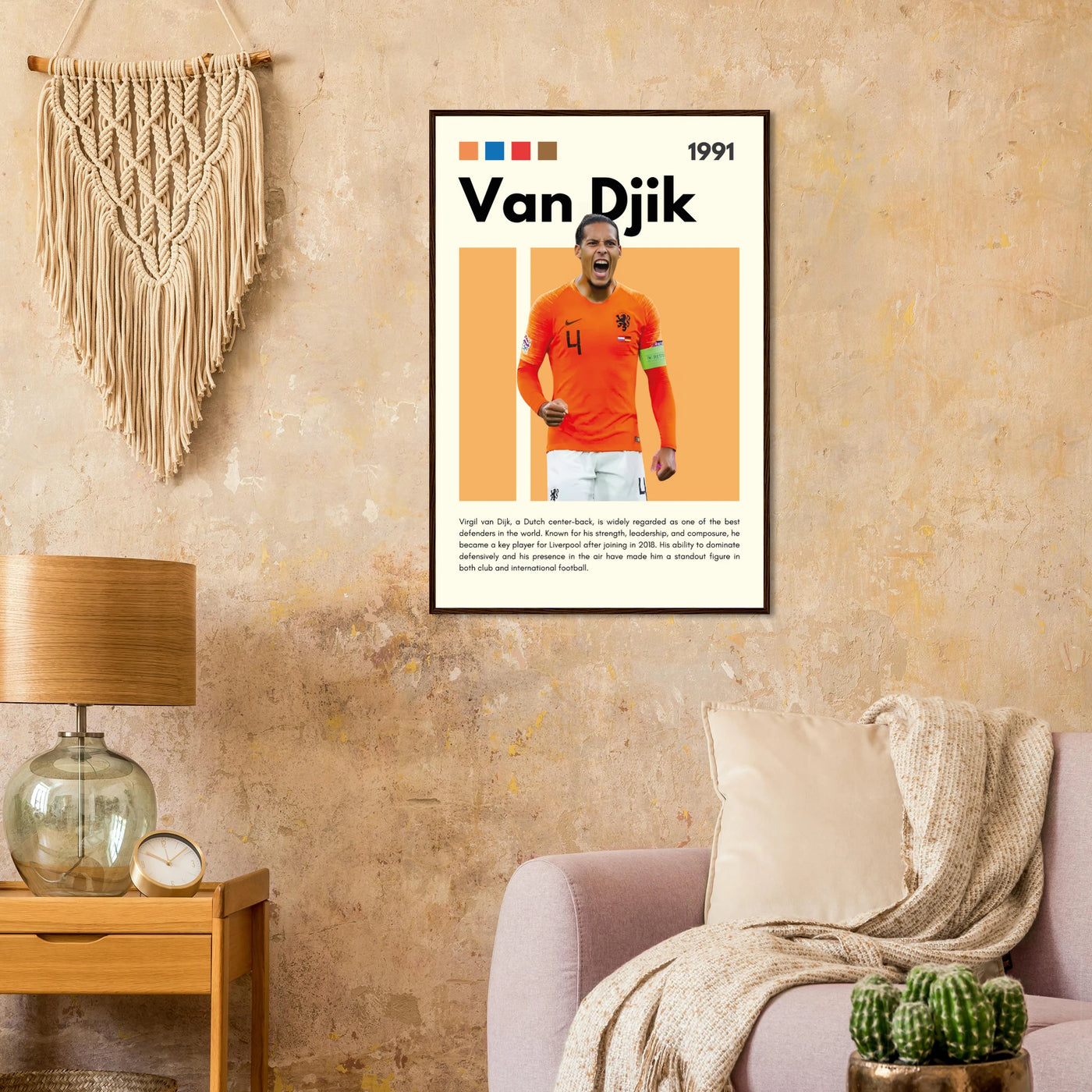 Virgil van Dijk Liverpool/Netherlands Football Framed Poster - Orange & Dynamic Sports Art Print Vibrantwalls