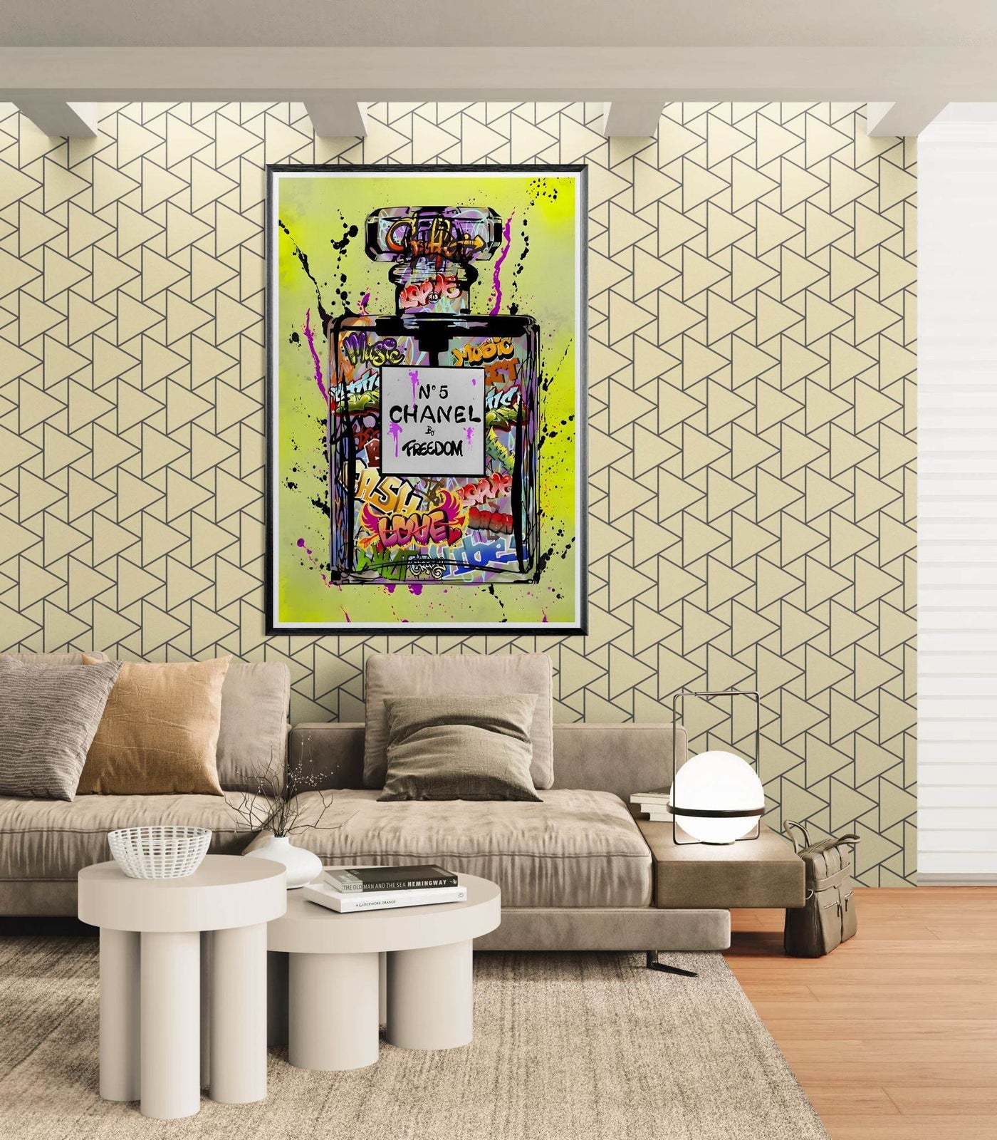 Coco Chanel No. 5 Graffiti Art Print - Vibrant Street Style Perfume Bottle Framed Wall Art - Vibrantwalls