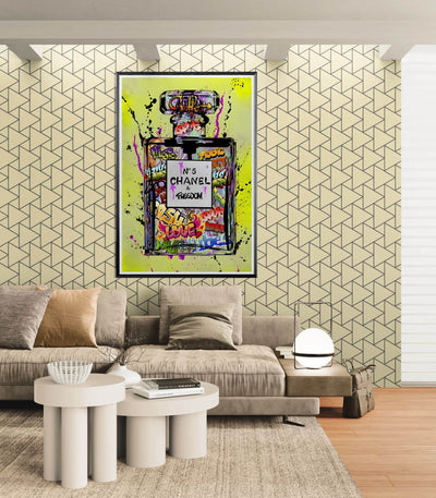 Coco Chanel No. 5 Graffiti Art Print - Vibrant Street Style Perfume Bottle Framed Wall Art - Vibrantwalls