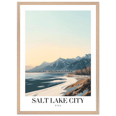 Salt Lake City Framed Poster – Modern Winter Landscape Art with Wood Frame - Vibrantwalls